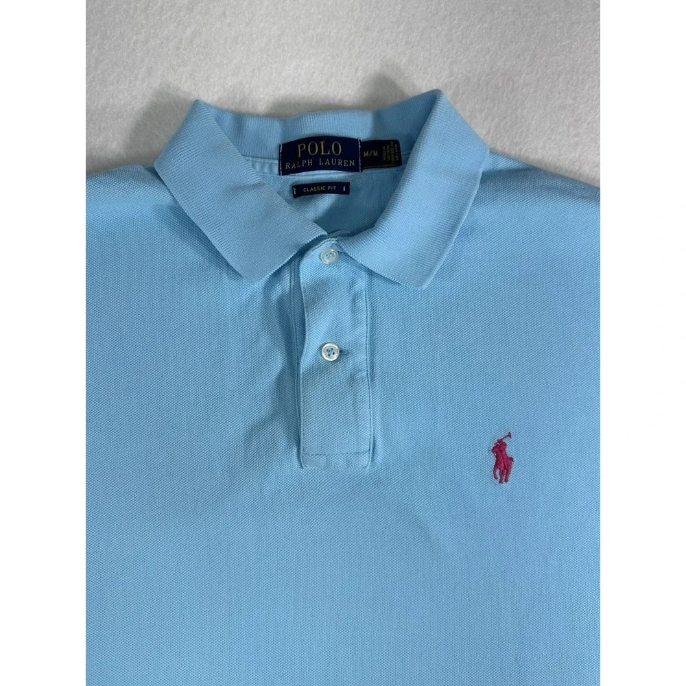 Polo Ralph Lauren Classic Fit Polo Shirt Men's M Light Blue Cotton Short Sleeve